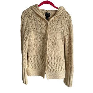 VINTAGE AMERICAN EAGLE Hand Knit Lambswool Ladies Fisherman Hooded Cardigan, S
